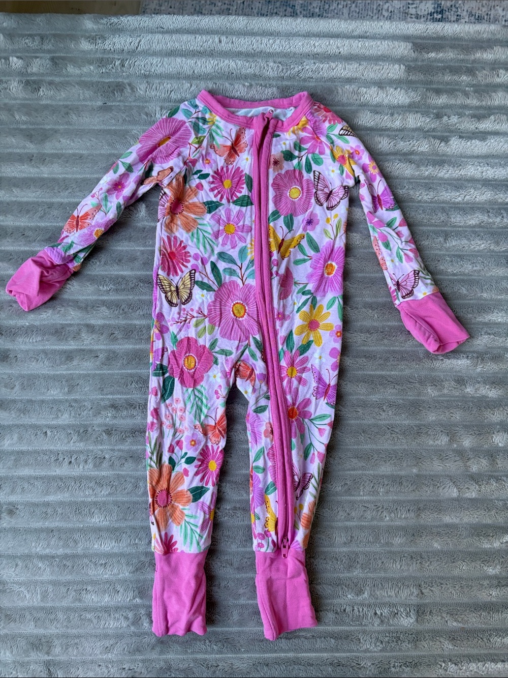 Little Sleepies Pink Floral & Butterfly Footed One-Piece